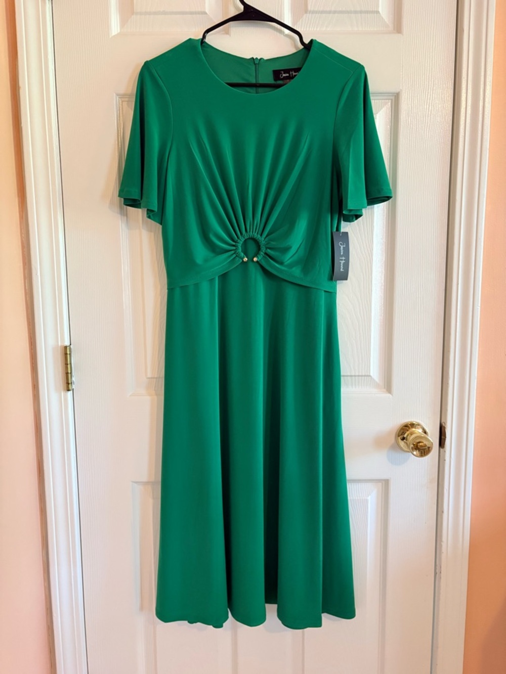 NWT Jessica Howard Emerald Green Midi Dress with Knot Front
